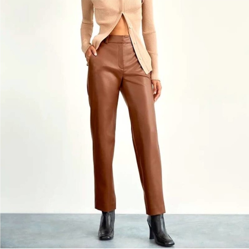 Aritzia Pants Brown Vegan Faux Leather Size 10
